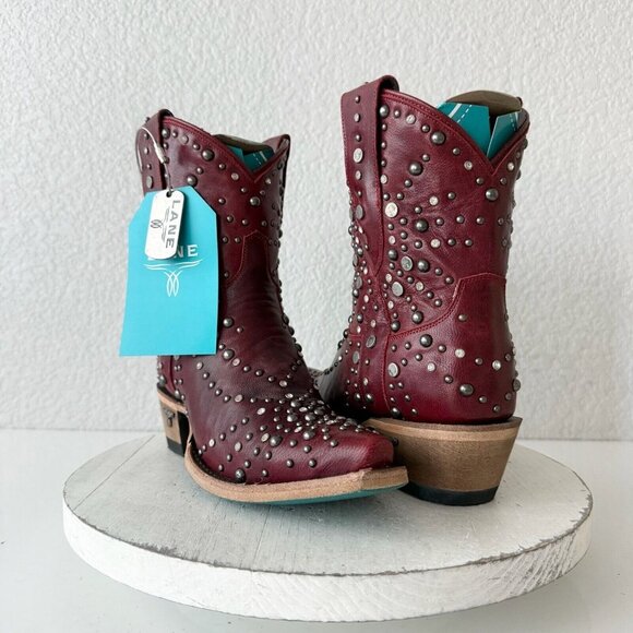 NEW Lane SPARKS FLY Womens Cowboy Bootie 5 Red Western Cowgirl Boots Pointed Toe - Picture 1 of 10